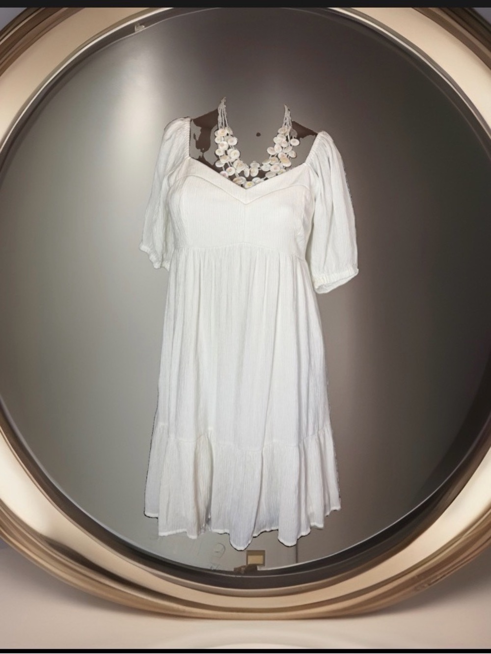 Nine West size small White Puff Sleeve  Midi Dress coquette cruise beach